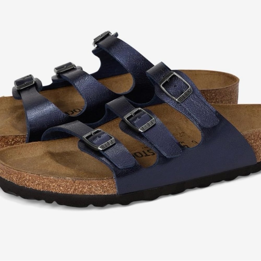 Birkenstock Navy Blue Triple Strap Sandals.